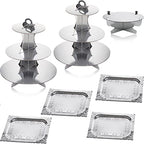 Zopeal 7 Pcs Dessert Table Display Set 3-Tier Cupcake Stand 1-Tier Cup Cake Display Tower Platters and Serving Trays Cardboard Cake Cookie Holders for Wedding Birthday Party Baby Shower(Silver) - color: Silver