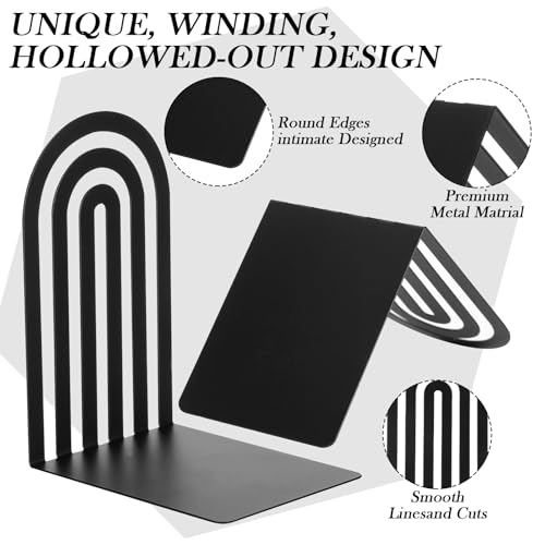 Chunful 2 Pcs Arch Hollow Metal Bookends Black Decorative Book Ends for Shelves Heavy Duty Book Stoppers for Heavy Books Home Office Library Study Kitchen Non Skid Design - color: Arch