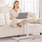 GTPLAYER Mobile Small Standing Desk, Sit Stand Portable Rolling Laptop Desk with Lockable Wheels, Adjustable Height Overbed Bedside Table Computer Workstations, White - size: 24x16in (Non-Tiltable)