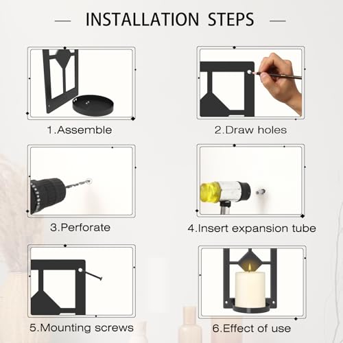 OYEFLY DIY 2 Pcs Wall Sconce Candle Holder,Metal Wall Art (Black)