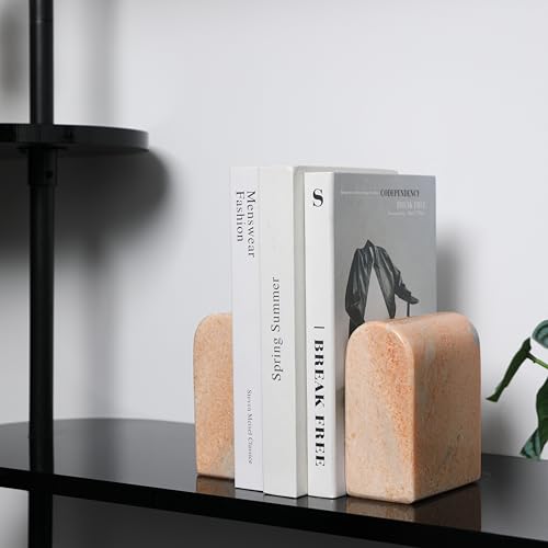 Luxury Marble Bookends for Shelves, 13LB Heavy Duty Marble Book Ends for Heavy Books, Stone Bookends Decorative, Polished, Orange Arch, Set of 2 - color: Orange, size: 5.7" x 4.7" x 2.5"