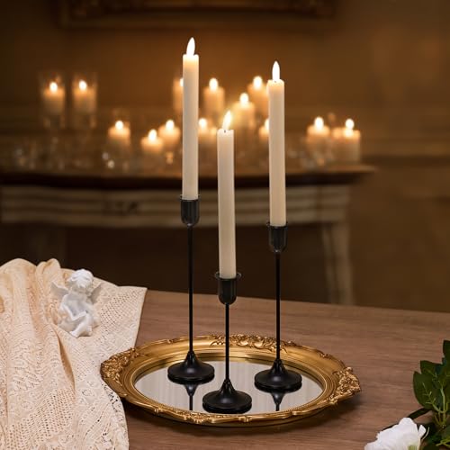 Black Tall Candle Candlestick Holder, 3PCS Taper Pillar Candle Sticks Stand Holders Decor, Centerpiece Dining Table Wedding Festive Fireplace Mantle Vintage Room Decorations, Housewarming Gift - color: Matte Black