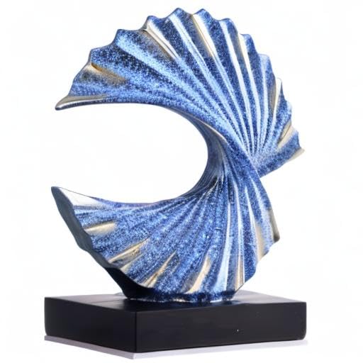 Blue Gold Wave Sculpture, Modern Ocean Wave Home Accents, Resin Art Statue for Shelf, Coffee Table, TV Stand Adornos Modernos - color: Blue