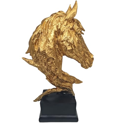 16" Animal Horses Head Bust Table Sculpture Retro Resin Home Decor Statue for Bedroom,Living Room,Dining Desk,Bookshelf,Office,Study and Coffee Tables（Gold） - color: Gold