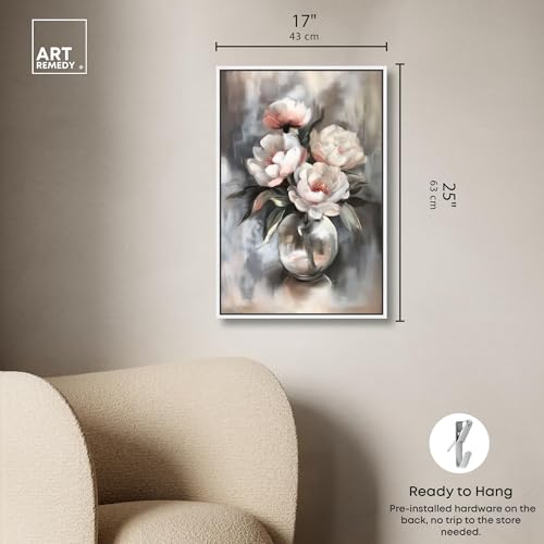 Art Remedy Glass Vase Flowers Canvas Luxury Floral Art, White Frame, 16" x 24" - color: White Frame, size: 25"L x 17"W