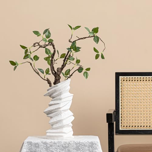 Stone-Stack White Ceramic Vase - 10" Unique Flower Vase for Pampas Grass, Farmhouse Decorative Vase for Living Room/Office, Boho Vase Ideal for Home Gifts & Centerpieces - color: Stone-stack