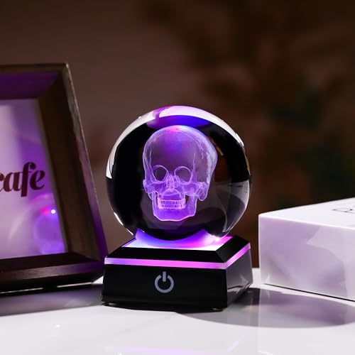 Qianwei 3D Crystal Skull Decor- 80MM Halloween Skull Light Witch Figurines Occult Medieval Goth Satanic Home Desk Glass Skull Decor Witchy Gifts Horror Statue - style: Skull