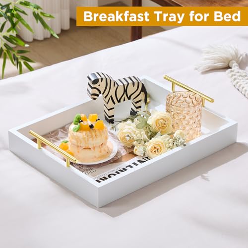 16"x12" Serving Trays with Handles, White Decorative Serving Tray, Ottoman Trays, Living Room, Bathroom, and Outdoors Decorative Trays (White) - color: White