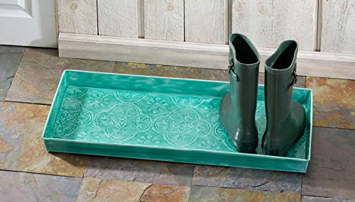 HF by LT Medallion Pattern Enamel Boot-Tray, 30 x 13 inches, Turquoise - color: Medallion Pattern, Turquoise