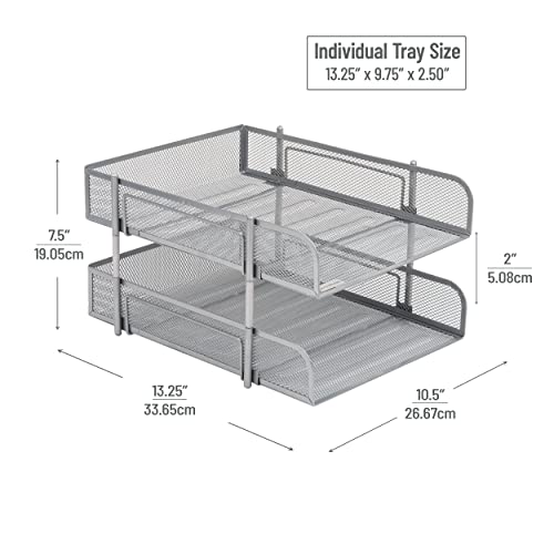 Mind Reader Stackable Paper Tray, Desktop Organizer, File Storage, Office, Metal Mesh, 2 Pc, Silver - color: Silver