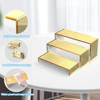 6 PCs Risers Display Stands 3 Tiers Desktop Acrylic Shelves Cake Dessert Holder Products Stand for Collectibles Shoes Jewels Pop Figure (Golden) - color: Golden