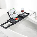 Utoplike Bamboo Bathtub Tray Black, Adjustable Bath Caddy Table for Tub, Bathroom Organizer with Book Tablet Wine Glass Cup Towel Holder - color: 19.8-33.5 in Black