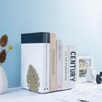 MyGift Brass Tone Monstera Leaf Decorative Bookends Set, Metal Book Ends for Shelves, Bookshelf & Office Decor, Tropical Plant Inspired Home Accessories, 1 Pair