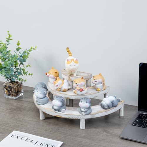 MyGift 3 Tier Wooden Display Riser Stand, Cupcake Stand & Perfume Organizer, Rustic Whitewashed Tiered Display Shelf for Desserts, Nail Polish, Makeup, Plants & Collectibles - color: Whitewashed