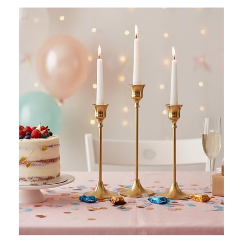 Candle Holder, Modern Minimalist Brass Gold Metal Candlestick Holders, Set of 3 Tall - Elegant Taper Candle Holders for Table Centerpiece, Wedding, Dinner Party Home Decor (2 Set 6 pcs) - color: Brass Gold, size: 2 set (6 pcs)