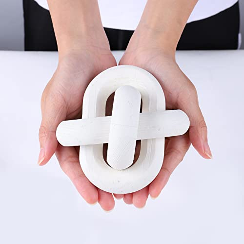 Jlong Wood Knot Decor, 3-Link Wood Chain Link Coffee Table Decor, Small Shelf Decor Accents, Hand Carved Modern Farmhouse Boho Wooden Knot Decorative Chain Wood Decor for Living Room Bedroom Office - color: White