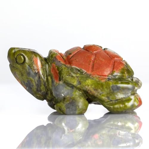 2" Unakite Turtle Figurine for Protection&Stability,Statue for Longevity,Turtle Decor for Homes&Offices