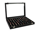 Wudygirl 100 Slot Ring Holder Display Case - Black Jewelry Organizer with Transparent Lid - style: 100 Slot Ring Tray