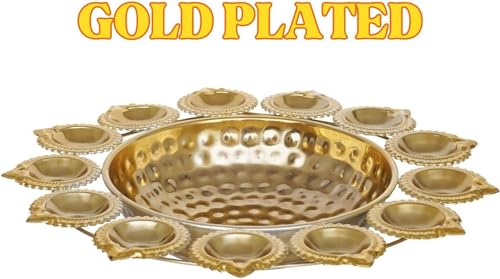 Diya Shape Decorative Urli Bowl for Home Metal Handcrafted for Floating Flowers and Tea Light Candles Home,Office and Table Decor| (Gold Polish urli Bowl 12 inch)