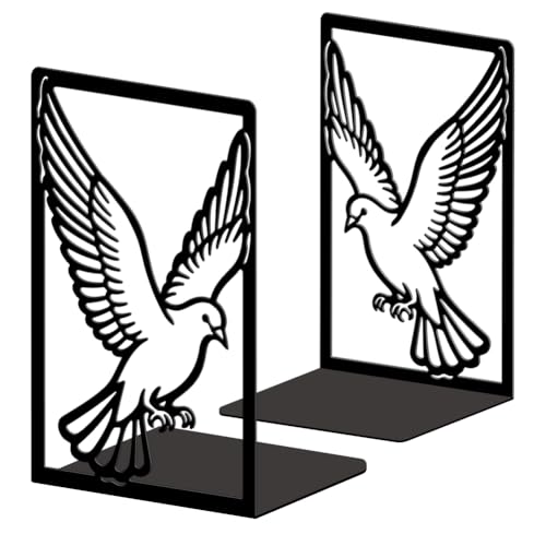 Peacoblue Metal Bookends for Shelves, Modern Decorative Heavy Duty Study Book Ends Stoppers for Office, Desk, Shelf, Room 5.3"x4.3"x7.9" Cast Iron Simple Tall Bookends 1 Pair (Pigeon) - style: Pigeon