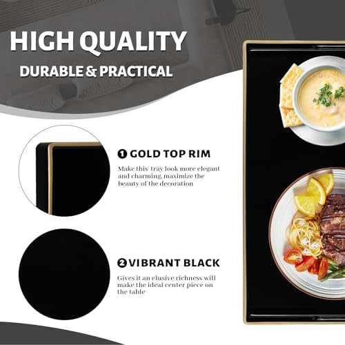 MAONAME Black Decorative Tray for Coffee Table, Modern Serving Tray with Handles, Plastic Rectangular Tea Trays for Ottoman, Bathroom Decor, 15.8” X 10.2” x 1.4" - color: Black, size: 15.8" x 10.2" x 1.4"