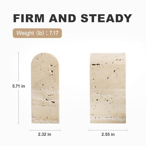 Koville Italian Travertine Bookends for Shelves, Decorative Book Ends, 7lbs Heavy-Duty Marble Book Holders, Bookshelf Apartment Decor for Normal Books/CD/Video Games(Travertino Romano) - color: Light Beige Travertine, size: 7lb