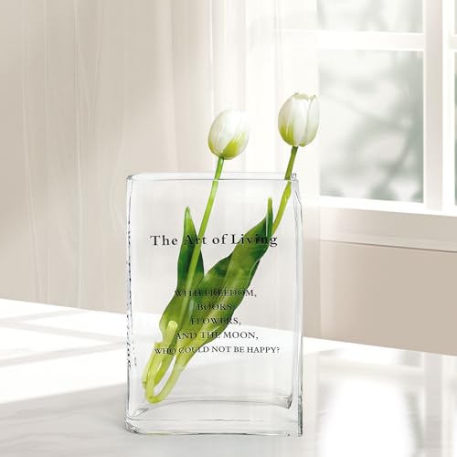 Aoderun Book Vase for Flowers Clear Glass Vase for Book Lovers Unique Flower Vase for Bookshelf Living Room Dining&Coffee Table Kitchen Office Home Decor