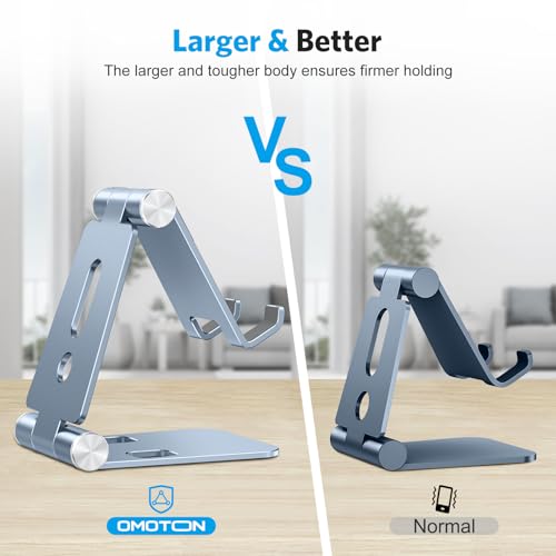 OMOTON Foldable Cell Phone Stand, C4 Portable Aluminum Phone Holder, Adjustable Phone Dock Cradle Compatible with iPhone 17/16/15 Pro Max Air, Samsung Galaxy, Small Tablets, Smart Phones, Light Blue - color: Light Blue