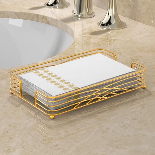 Gold Guest Towel Holder Tray for Bathroom – Countertop Napkin Organizer for Disposable Paper Towels, Elegant Hand Towel Rack for Powder Room, Modern Guest Bathroom Accessories - color: D - Matt Gold Napkin Holder for Bathroom, size: Guest Towel Holder