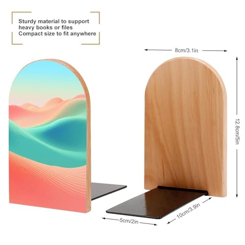Colorful Mountains Wooden Bookends Shelves 2 PCS Minimalist Design Rolling Hills Sturdy Book Holders Desktop Organizer for Home Office Libraries - color: Color