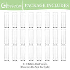 Cylinder Bud Vases in Bulk 24: Glasseam Small Clear Glass Vases for Centerpieces Wedding Table Decor Modern 5.9In Flower Vase Set for Single Stem Roses Tulips