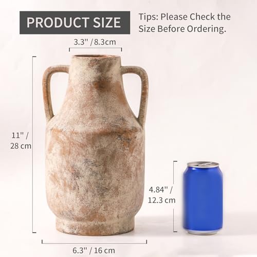 Mitt&Ditt Ceramic Flower Vase with Handles, 11 inch Tall Vase for Centerpieces, Large Decorative Terracotta Vases, Farmhouse Rustic Vases for Home Decor, Living Room, Table, Neutral - color: A-11"h-terracotta