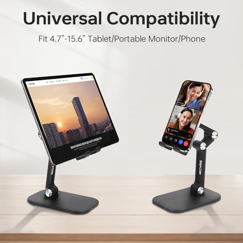 Foldable Phone Stand for Desk - Adjustable Height & Angle Cell Phone Holder, Portable Tablet Stand with Anti-Slip Base for Home, Office, and Travel, Compatible with iPhone & All 4-11" Devices (Black) - color: Black
