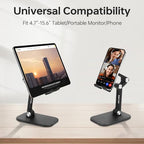 Foldable Phone Stand for Desk - Adjustable Height & Angle Cell Phone Holder, Portable Tablet Stand with Anti-Slip Base for Home, Office, and Travel, Compatible with iPhone & All 4-11" Devices (Black) - color: Black