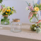 Houmury Glass Vases for Centerpieces Set of 4 Farmhouse 6 Inch Clear Large Vase Utensils Holder with Twine Ties Home Decor for Wedding Living Room Dining Table Office (4)
