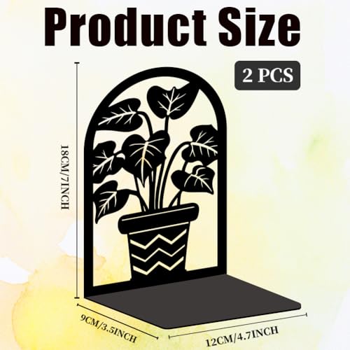 Plant Flowerpot Book Shelf Decorative Bookends for Shelves, Book Ends for Heavy Books, Flowerpot Shelf Metal Bookends for Desk Organizer, Office Library Decor Decorative Books for Home Decor - style: Leaf