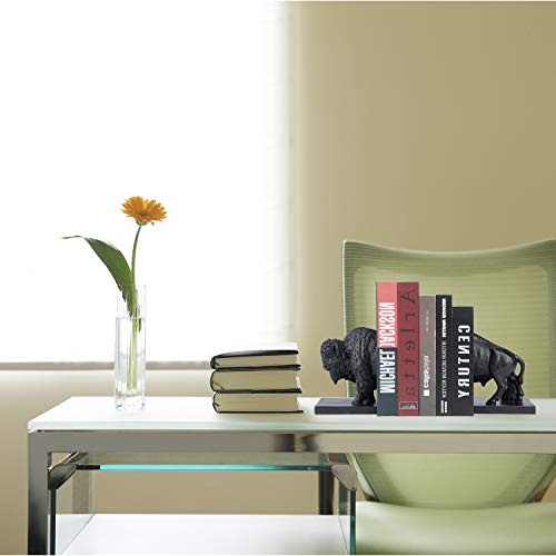 Set of 2 Polyresin Buffalo Bookend,Art bookend, Homedecor for Kids, Office Decor (Black)