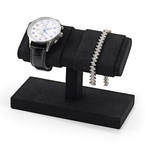 Microfiber Watch Display Stand T-bar For Men And Women, Jewelry Holder Organizer For Wristwatch/Bracelet/Storage Display Rack (Black) - color: Black, size: 2 Slots