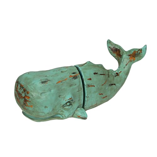 Verdigris Green Sperm Whale Head and Tail Bookends - Decorative Resin Nautical Bookshelf Organizers with Rustic Beach Charm and Unique Maritime Appeal - color: Whale - Green
