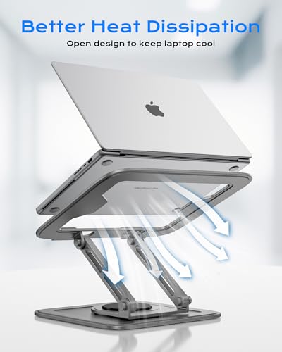 Adjustable Laptop Stand for Desk with 360 Base, Ergonomic Laptop Riser, Mount, Holder Notebook Computer Stand for MacBook Air Pro, HP, Dell, XPS, HP 16" Laptops - Gray - color: Gray