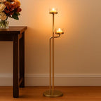 Smtyle Gold Standing Candelabra, Dual-Tier Sculptural Metal Floor Candle Holders for Wedding, Home Decor, Holiday, and Birthday Party