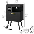 Veegle Nightstand,Modern Bedside Table with Storage Drawer and Open Wood Shelf, Accent Night Stand with Solid Wood Legs for Living Room, Bedroom and Small Spaces,Easy Assembly (Black) - color: Black