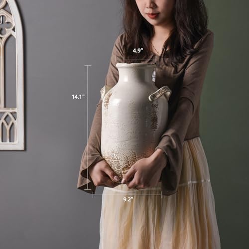 Quoowiit Ceramic Rustic Farmhouse Vase, 14 Inch Distressed Decorative Flower Vase for Home Decor, Large White Vase for Living Room Bedroom Kitchen Office Decor Centerpiece Table Decorations - color: 14 Inch