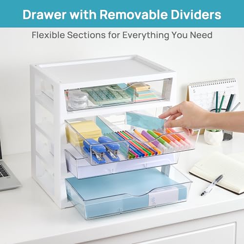Vtopmart Clear Desk Organizer, 4-Tier Assemble Desktop File Organizer with Drawers, Office Desk Organization for Office Supplies