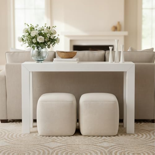 Plank+Beam Modern Solid Wood Console Table, 46 Inch, Sofa Table, Narrow Entryway Table for Hallway, Behind The Couch, Living Room, Foyer, Easy Assembly, White - color: White, size: 46 Inch