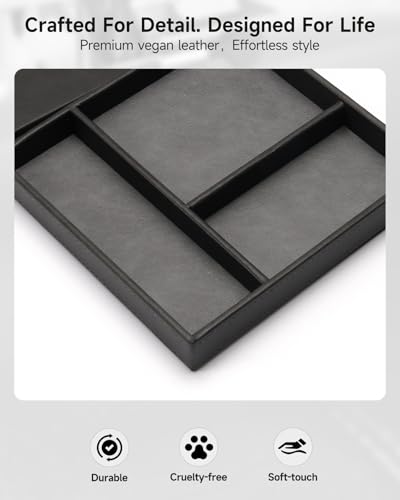 Valet Tray, Built in Wireless Charging Pad, Nightstand Organizer, Two-Toned Premium Vegan Leather Desk Bedside Caddy Organizer Tray for Keys, Watch, Wallet, Jewelry (Black+Gray) - color: Black+Gray