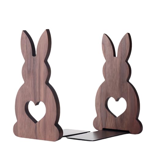 2PCS Cute Rabbit Book Ends - A Detachable Design Decorative bookends ，The Bottom is Equipped with an Anti-Slip Foam pad, the for Book Lovers (Black Walnut Wood) - color: Black Walnut Wood