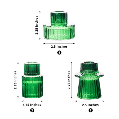 Efavormart Set of 6 Hunter Emerald Green Ribbed Crystal Glass 3" Taper Candle Holders, Reversible Mini Votive Tealight Candle Stands - color: Type3