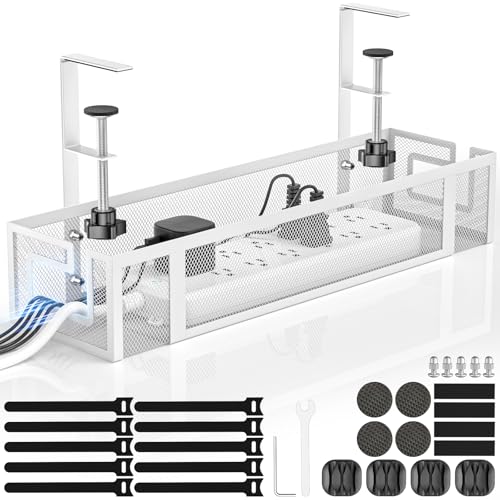 Under Desk Cable Management Tray, GZOKMOG 15.75" No Drill Cable Management Under Desk, Heavy Duty Metal Cord Organizer, Home Office Wire Management for Standing/Gaming Desk, 1 Pack White - color: White-1 pack