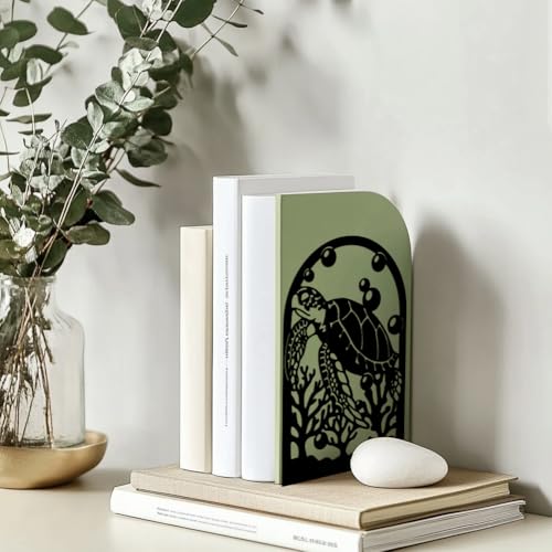 Peacoblue Metal Bookends for Shelves, Modern Decorative Heavy Duty Study Book Support Stoppers for Office, Desk, Shelf, Room 5.3"x4.3"x7.9" Cast Iron Simple Tall Bookends, 1 Pair (Sea Turtle) - style: Sea Turtle